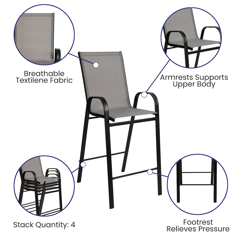 Set of 2 Sling Patio Stools for Commercial and Residential Use