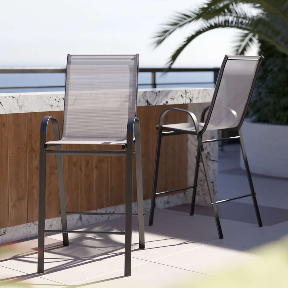 Set of 2 Sling Patio Stools for Commercial and Residential Use