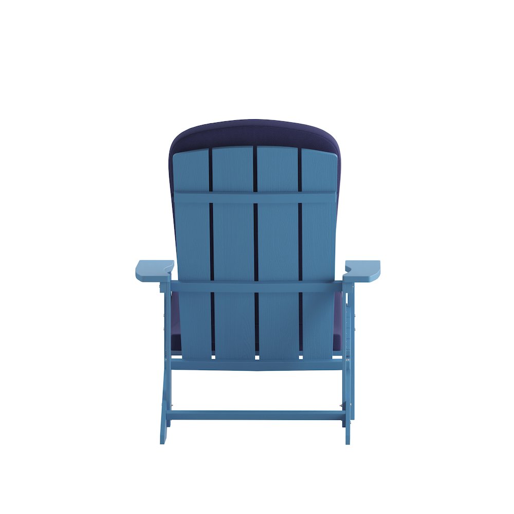 Set of 2 Adirondack Chairs in Blue with Blue Cushions for Deck, Porch, and Patio