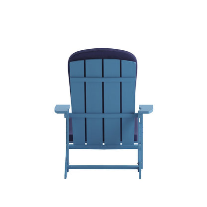 Set of 2 Adirondack Chairs in Blue with Blue Cushions for Deck, Porch, and Patio