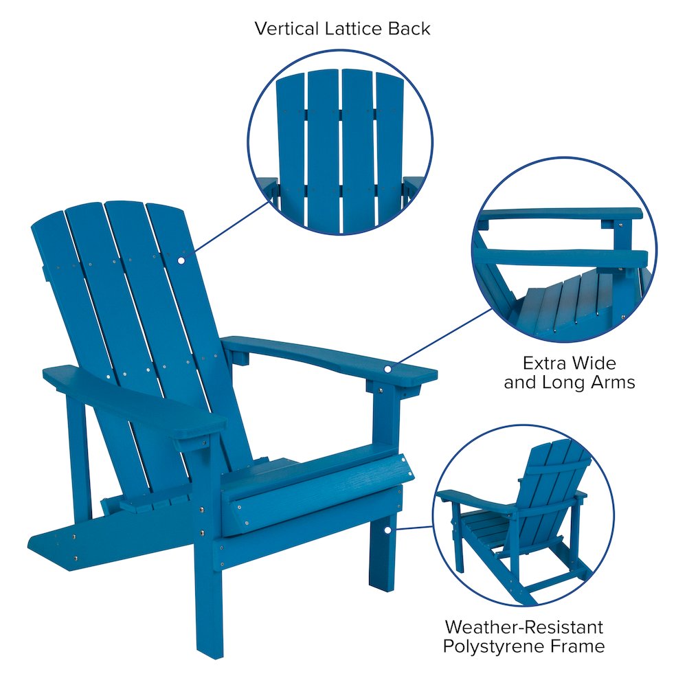Set of 2 Adirondack Chairs in Blue with Blue Cushions for Deck, Porch, and Patio