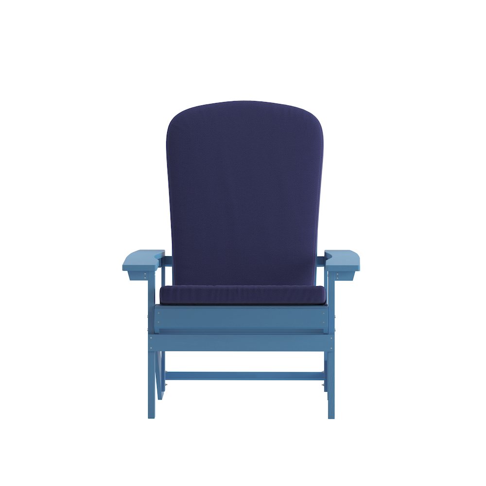 Set of 2 Adirondack Chairs in Blue with Blue Cushions for Deck, Porch, and Patio