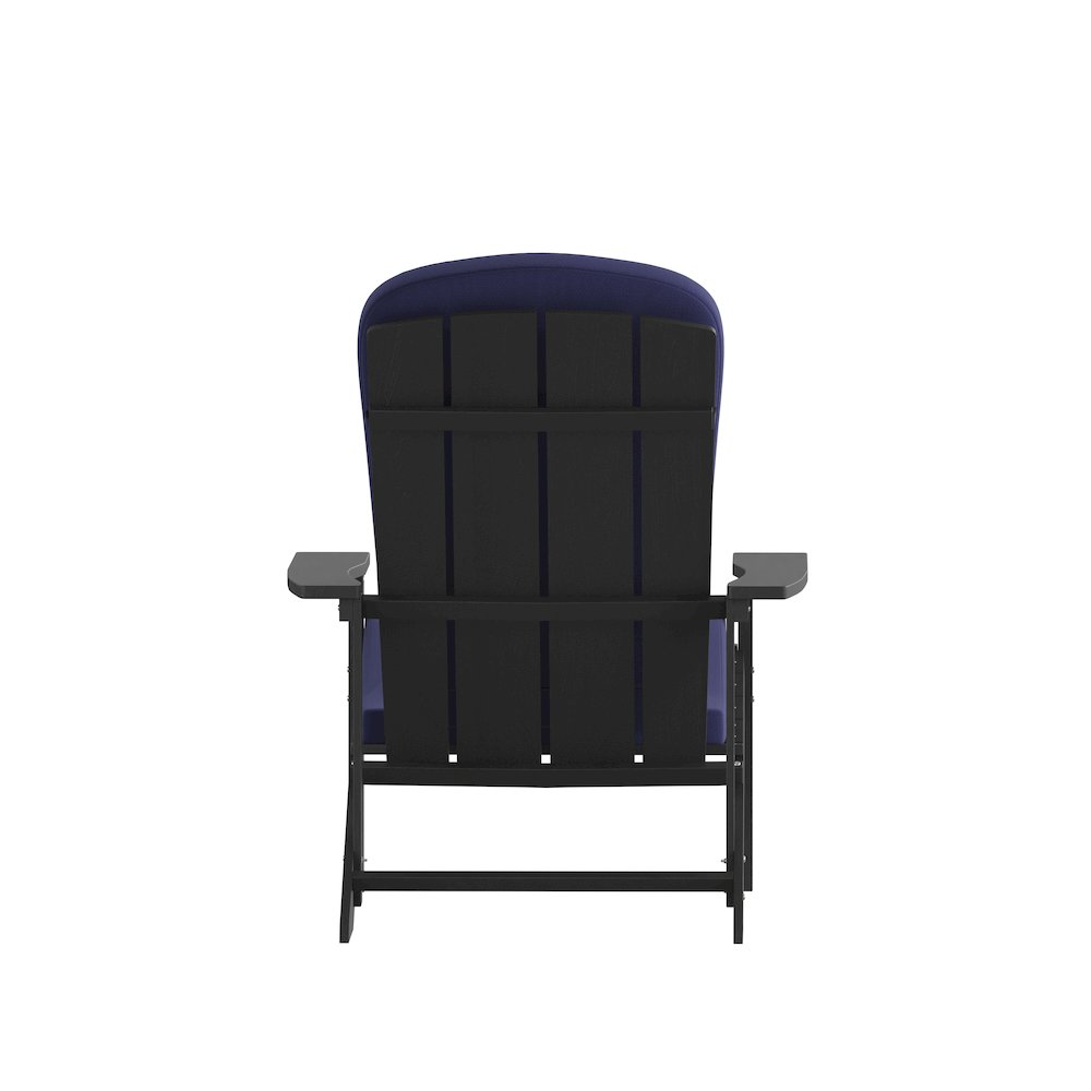 Set of 2 Adirondack Chairs in Slate Gray with Blue Cushions, Porch, and Patio