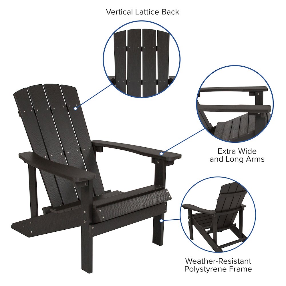 Set of 2 Adirondack Chairs in Slate Gray with Blue Cushions, Porch, and Patio