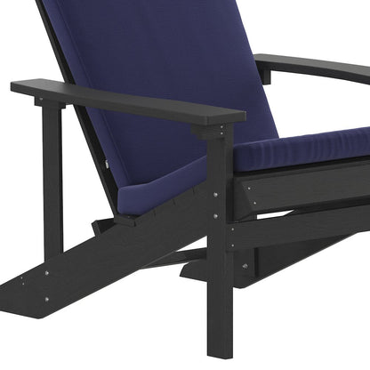 Set of 2 Adirondack Chairs in Slate Gray with Blue Cushions, Porch, and Patio