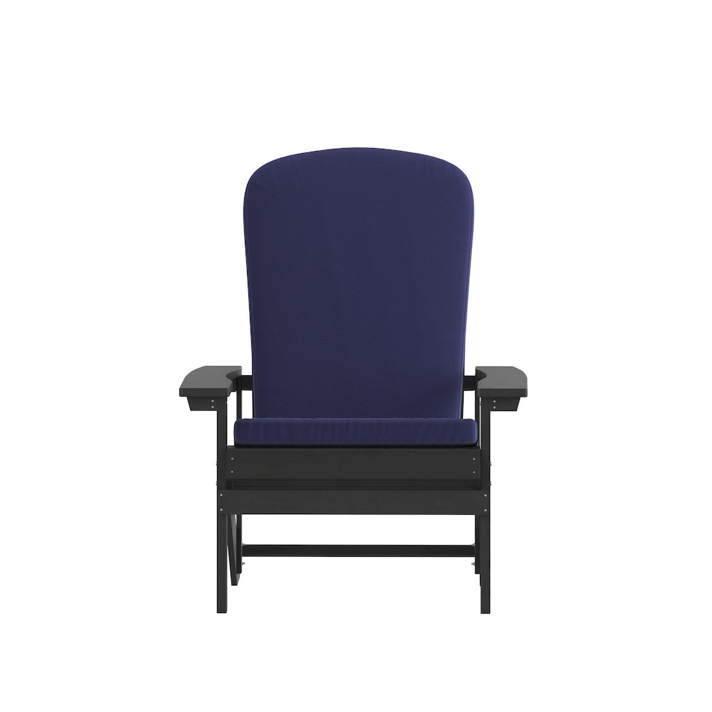 Set of 2 Adirondack Chairs in Slate Gray with Blue Cushions, Porch, and Patio