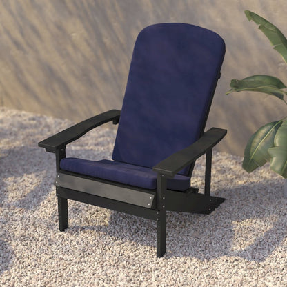 Set of 2 Adirondack Chairs in Slate Gray with Blue Cushions, Porch, and Patio