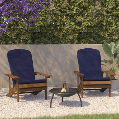 Set of 2 Adirondack Chairs in Teak with Blue Cushions for Deck, Porch, and Patio