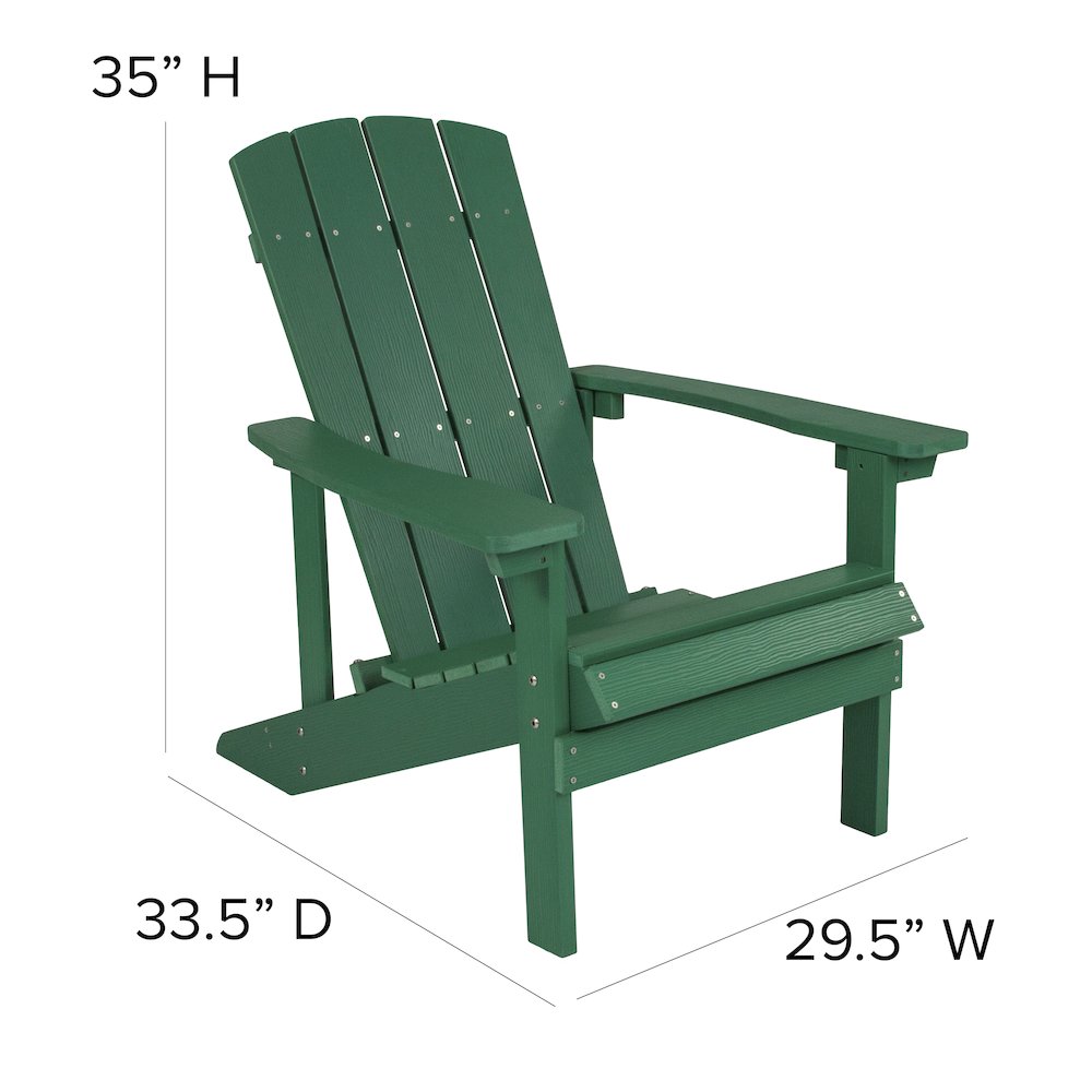 Set of 2 Adirondack Chairs in Green with Cream Cushions, Porch, and Patio