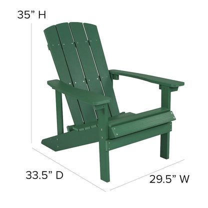 Set of 2 Adirondack Chairs in Green with Cream Cushions, Porch, and Patio