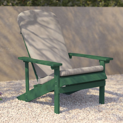 Set of 2 Adirondack Chairs in Green with Cream Cushions, Porch, and Patio