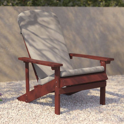 Set of 2 Adirondack Chairs in Red with Cream Cushions for Deck, Porch, and Patio