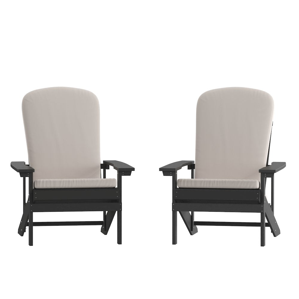 Set of 2 Adirondack Chairs in Slate Gray with Cream Cushions, Porch, and Patio