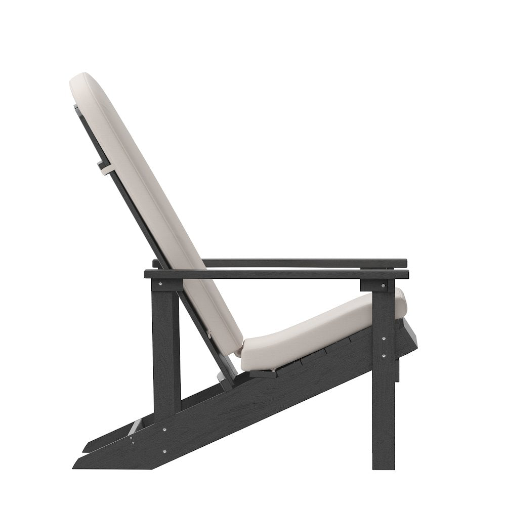 Set of 2 Adirondack Chairs in Slate Gray with Cream Cushions, Porch, and Patio