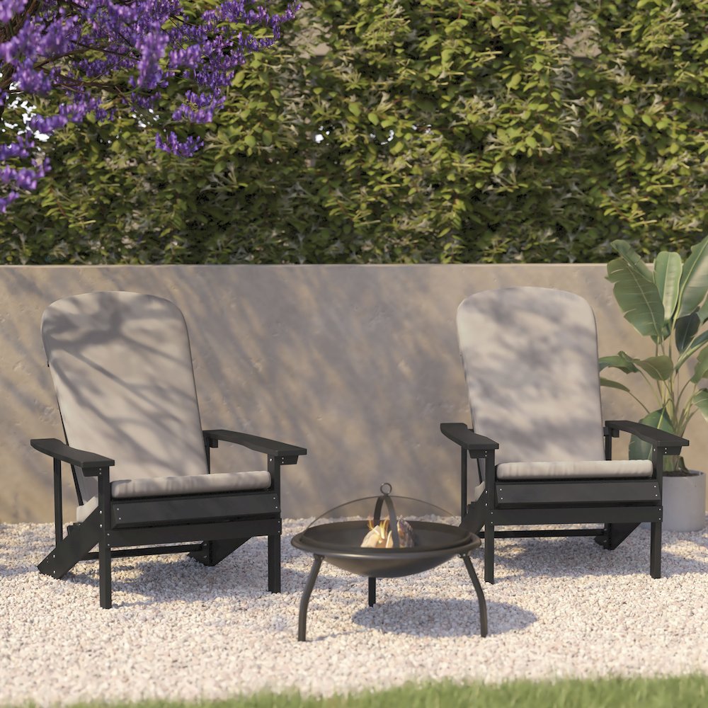 Set of 2 Adirondack Chairs in Slate Gray with Cream Cushions, Porch, and Patio