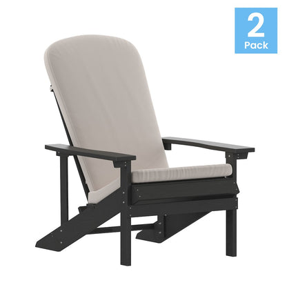Set of 2 Adirondack Chairs in Slate Gray with Cream Cushions, Porch, and Patio