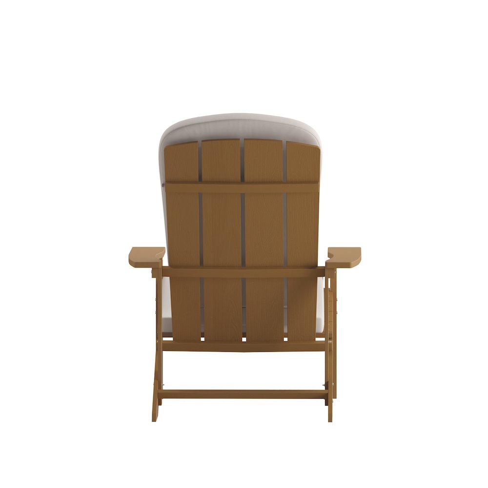 Set of 2 Adirondack Chairs in Teak with Cream Cushions, Porch, and Patio