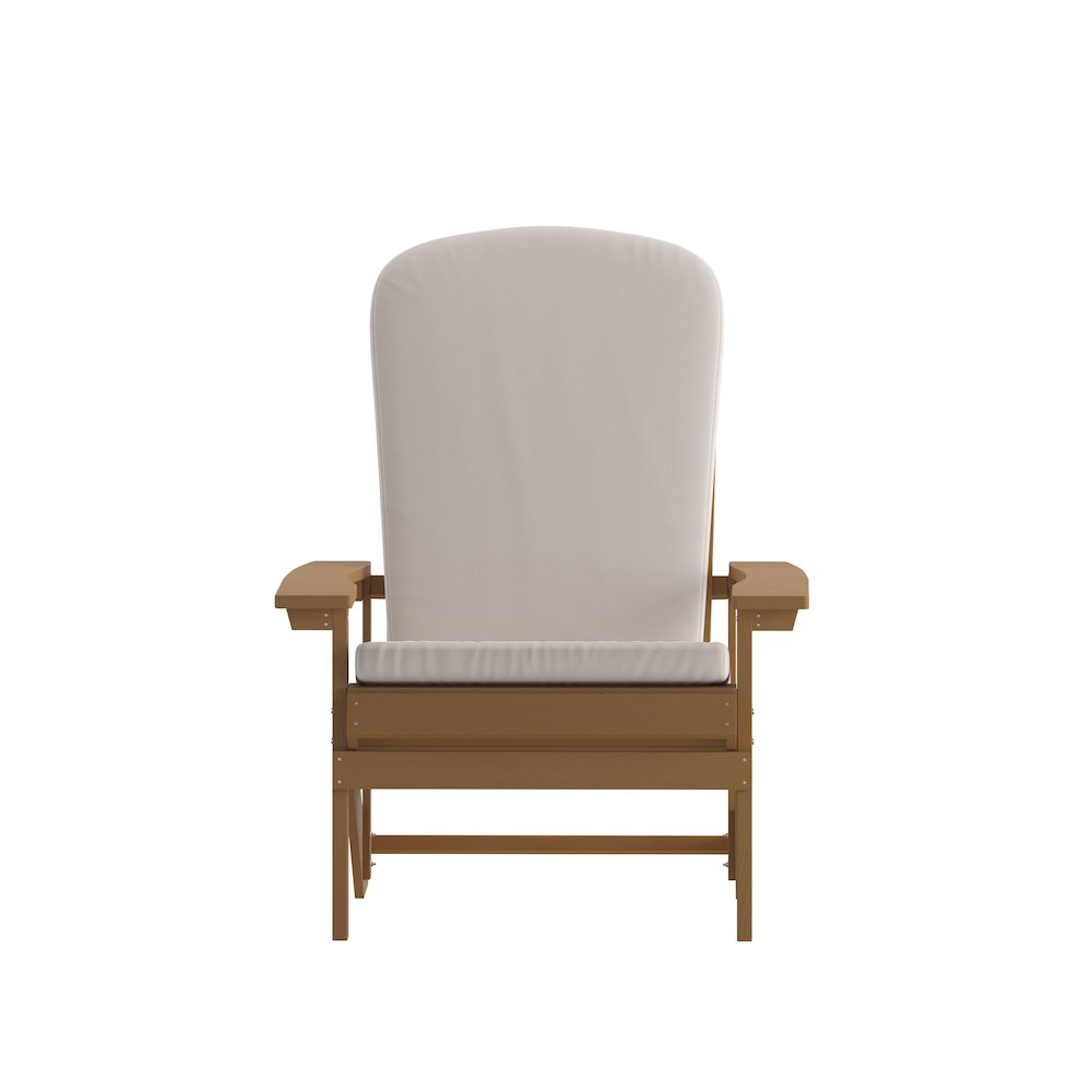 Set of 2 Adirondack Chairs in Teak with Cream Cushions, Porch, and Patio