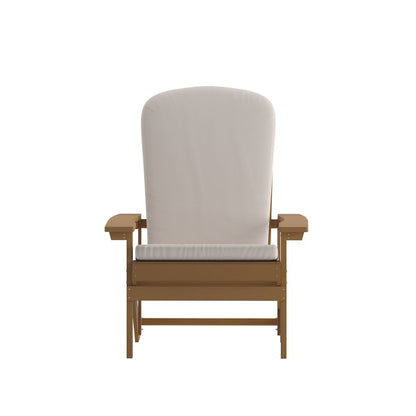 Set of 2 Adirondack Chairs in Teak with Cream Cushions, Porch, and Patio