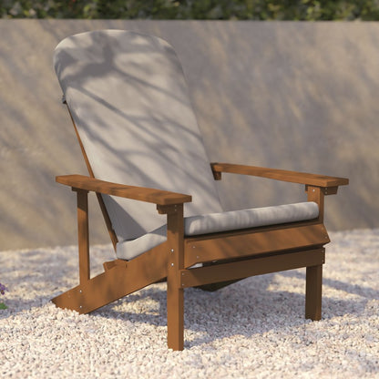 Set of 2 Adirondack Chairs in Teak with Cream Cushions, Porch, and Patio
