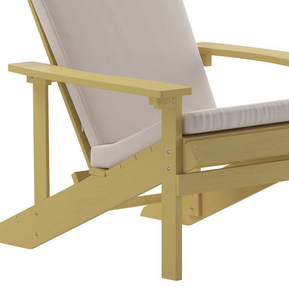 Set of 2 Adirondack Chairs in Yellow with Cream Cushions, Porch, and Patio