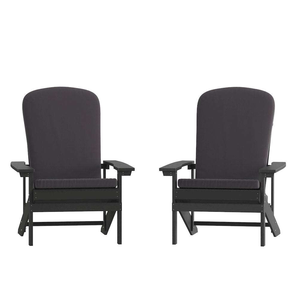 Set of 2 Adirondack Chairs in Slate Gray with Gray Cushions, Porch, and Patio