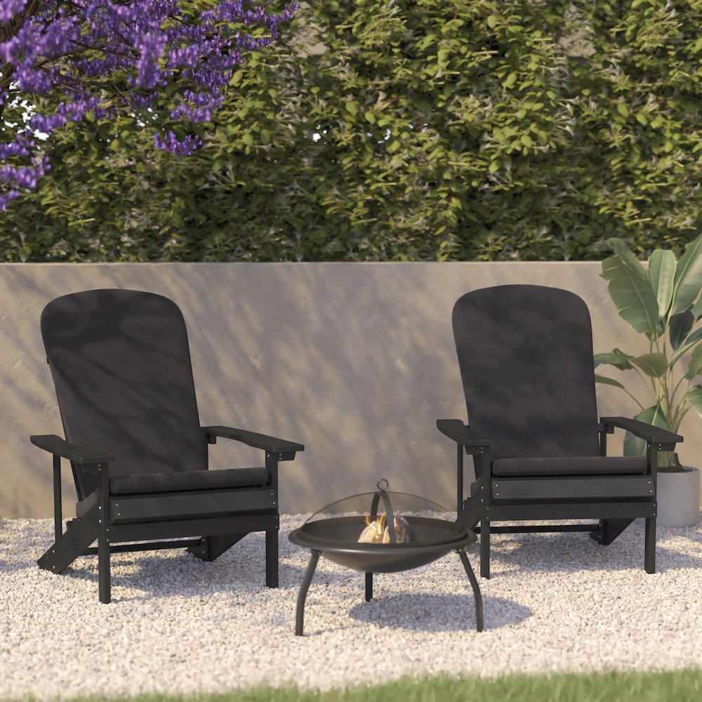 Set of 2 Adirondack Chairs in Slate Gray with Gray Cushions, Porch, and Patio