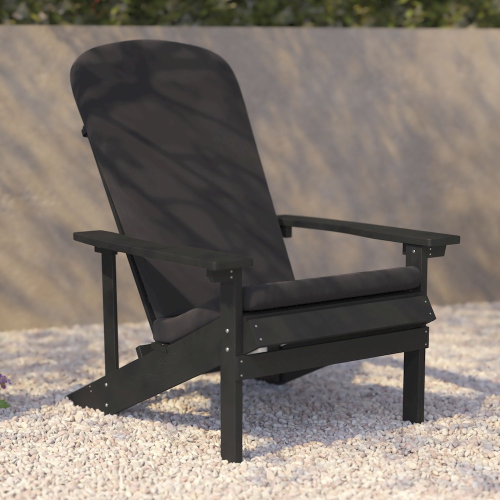Set of 2 Adirondack Chairs in Slate Gray with Gray Cushions, Porch, and Patio