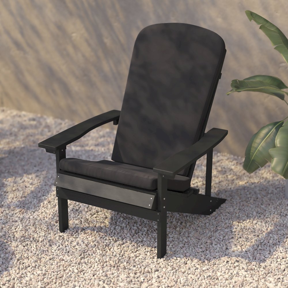 Set of 2 Adirondack Chairs in Slate Gray with Gray Cushions, Porch, and Patio