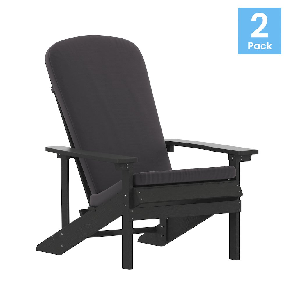 Set of 2 Adirondack Chairs in Slate Gray with Gray Cushions, Porch, and Patio