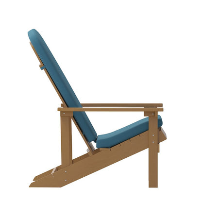 Set of 2 Adirondack Chairs in Teak with Teal Cushions for Deck, Porch, and Patio
