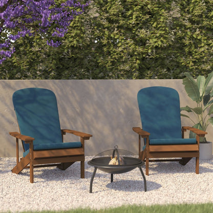 Set of 2 Adirondack Chairs in Teak with Teal Cushions for Deck, Porch, and Patio