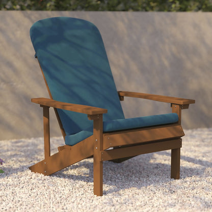 Set of 2 Adirondack Chairs in Teak with Teal Cushions for Deck, Porch, and Patio