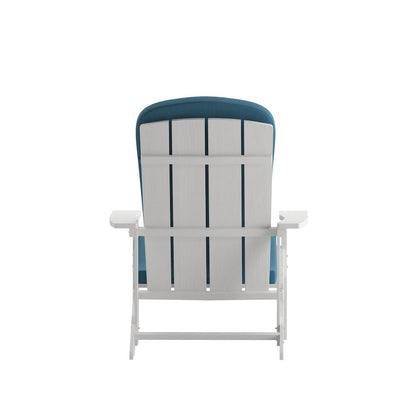 Set of 2 Adirondack Chairs in White with Teal Cushions, Porch, and Patio