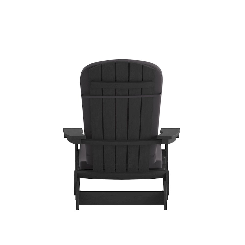 Set of 2Folding Adirondack Chairs in Black with Gray Cushions, Porch, and Patio