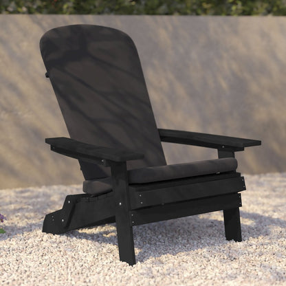 Set of 2Folding Adirondack Chairs in Black with Gray Cushions, Porch, and Patio