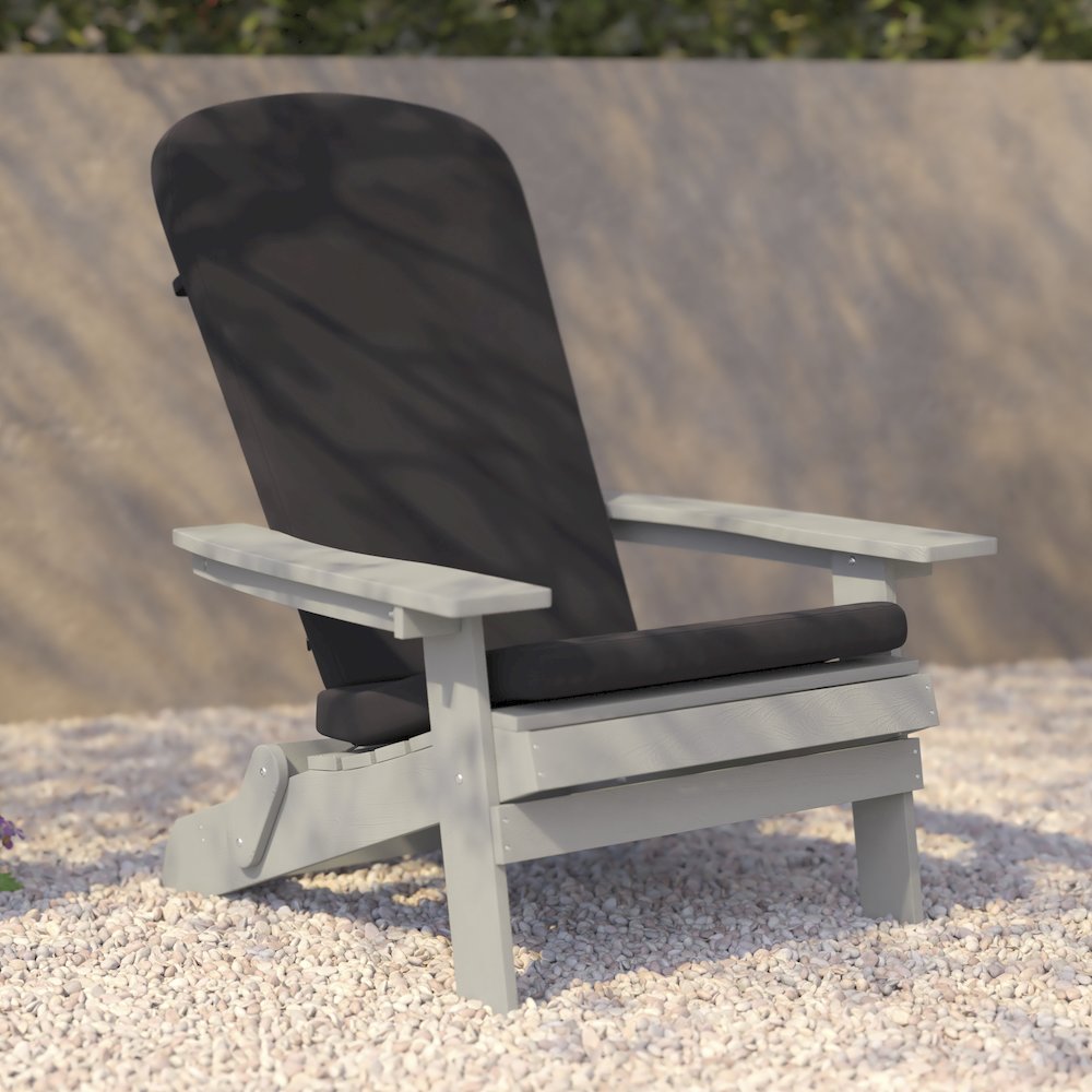 Set of 2Folding Adirondack Chairs in Gray with Gray Cushions, Porch, and Patio