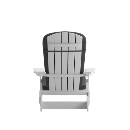 Set of 2Folding Adirondack Chairs in White with Gray Cushions, Porch, and Patio