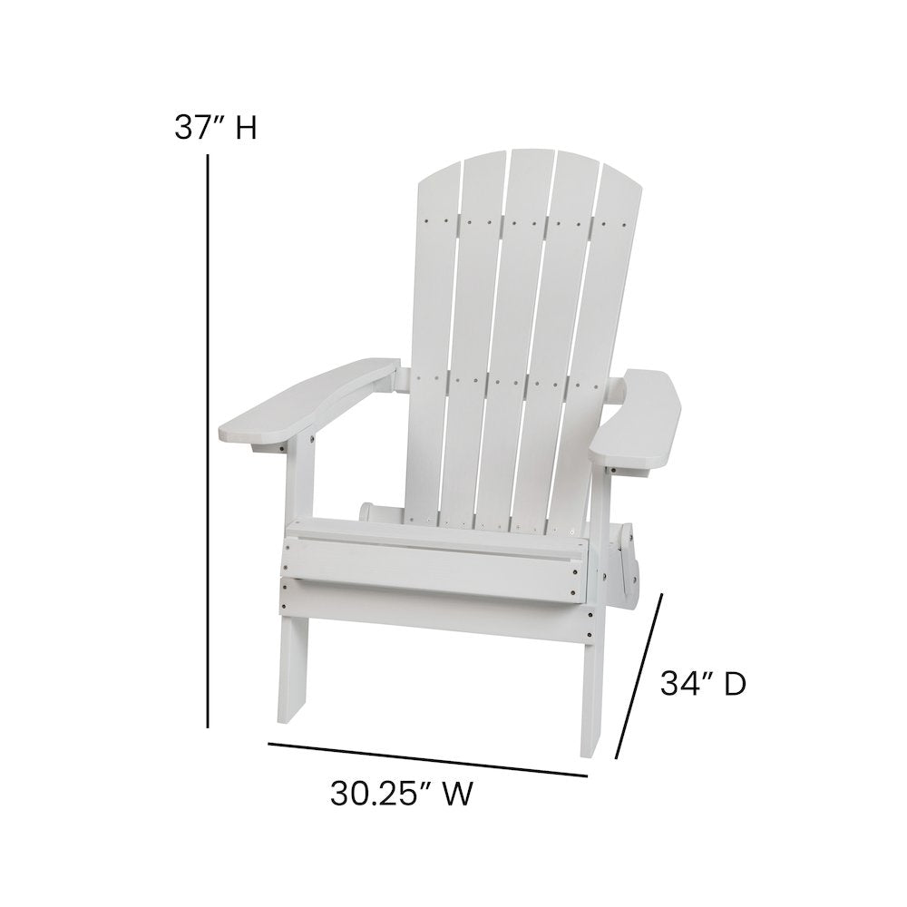 Set of 2Folding Adirondack Chairs in White with Gray Cushions, Porch, and Patio
