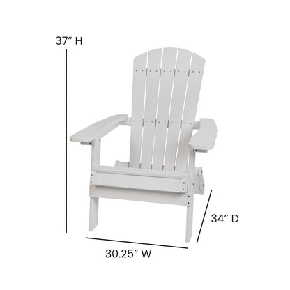 Set of 2Folding Adirondack Chairs in White with Gray Cushions, Porch, and Patio