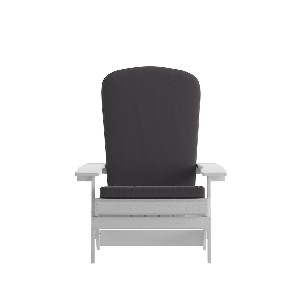 Set of 2Folding Adirondack Chairs in White with Gray Cushions, Porch, and Patio
