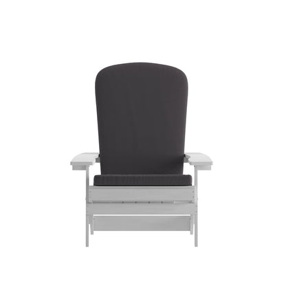 Set of 2Folding Adirondack Chairs in White with Gray Cushions, Porch, and Patio