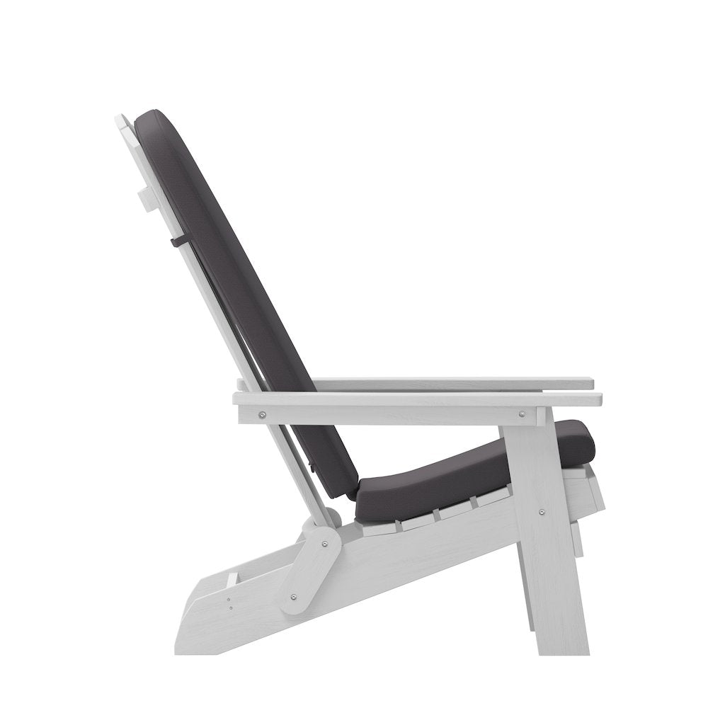 Set of 2Folding Adirondack Chairs in White with Gray Cushions, Porch, and Patio