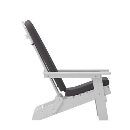 Set of 2Folding Adirondack Chairs in White with Gray Cushions, Porch, and Patio