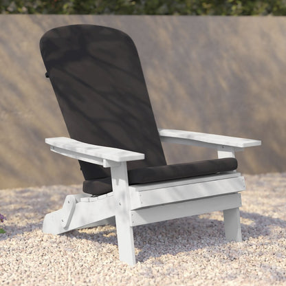 Set of 2Folding Adirondack Chairs in White with Gray Cushions, Porch, and Patio