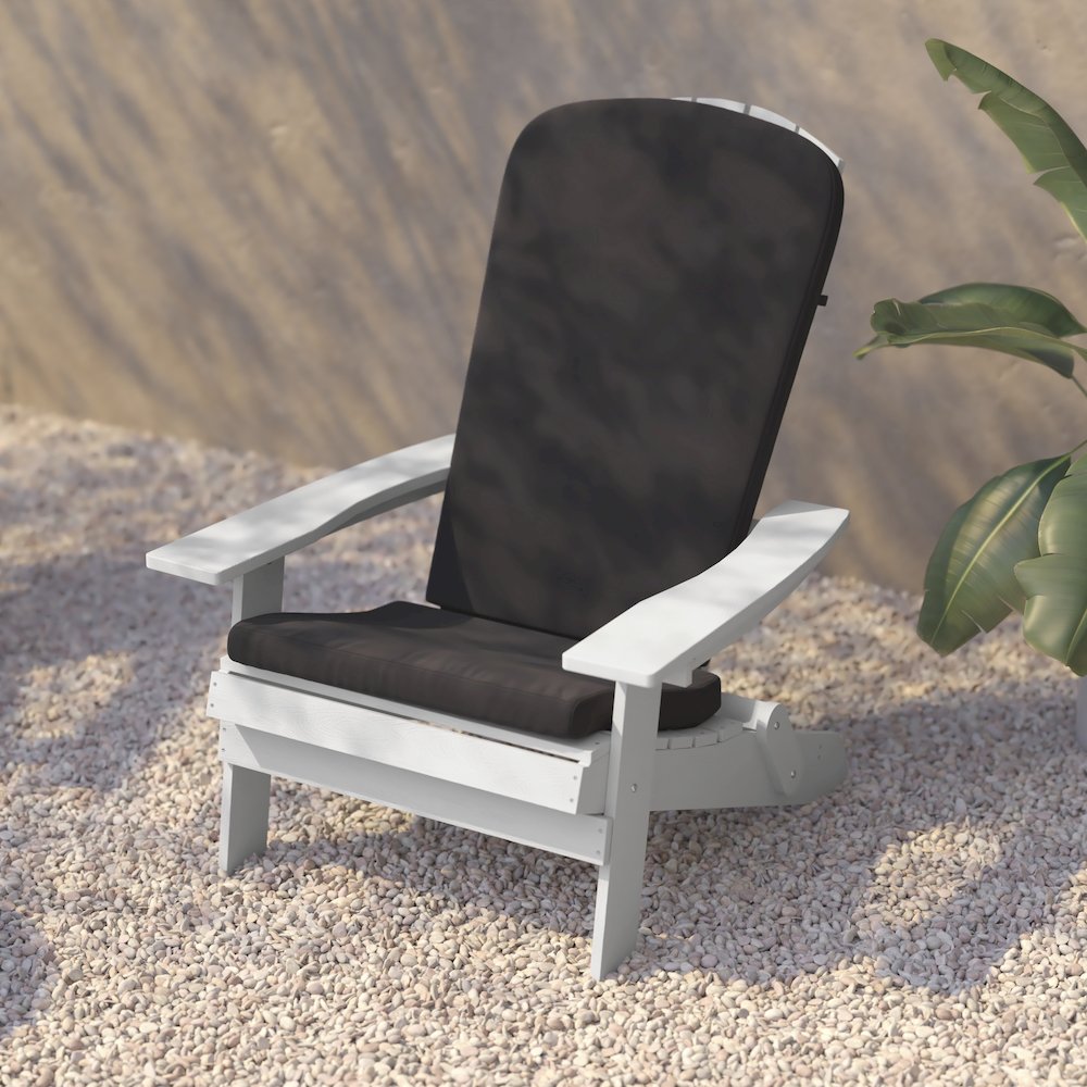 Set of 2Folding Adirondack Chairs in White with Gray Cushions, Porch, and Patio