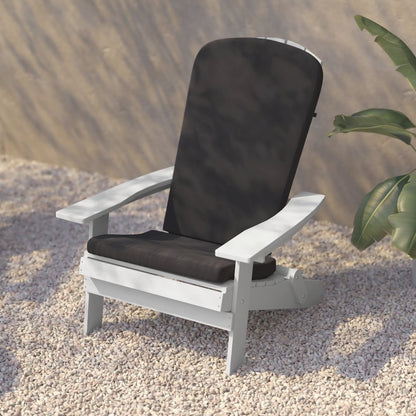 Set of 2Folding Adirondack Chairs in White with Gray Cushions, Porch, and Patio