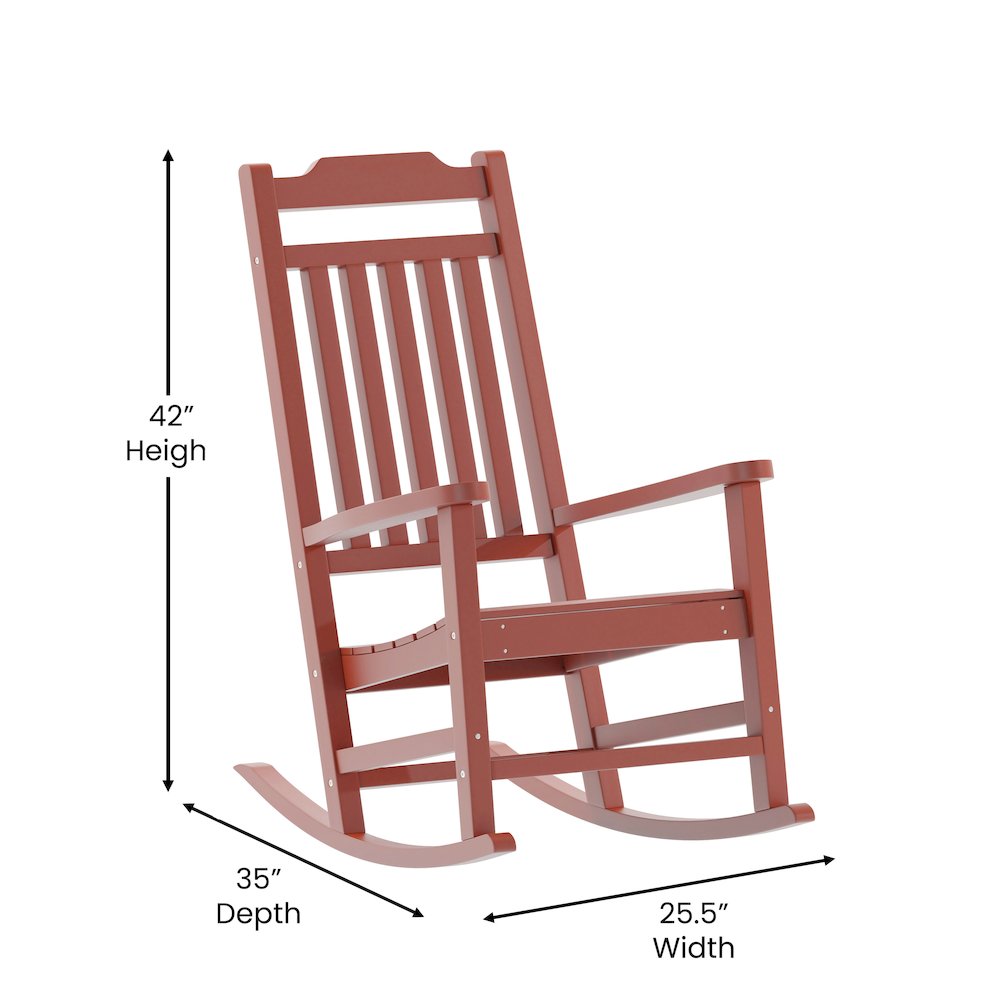 Set of 2 Red Faux Wood Rocking Chairs for Indoor or Outdoor Use