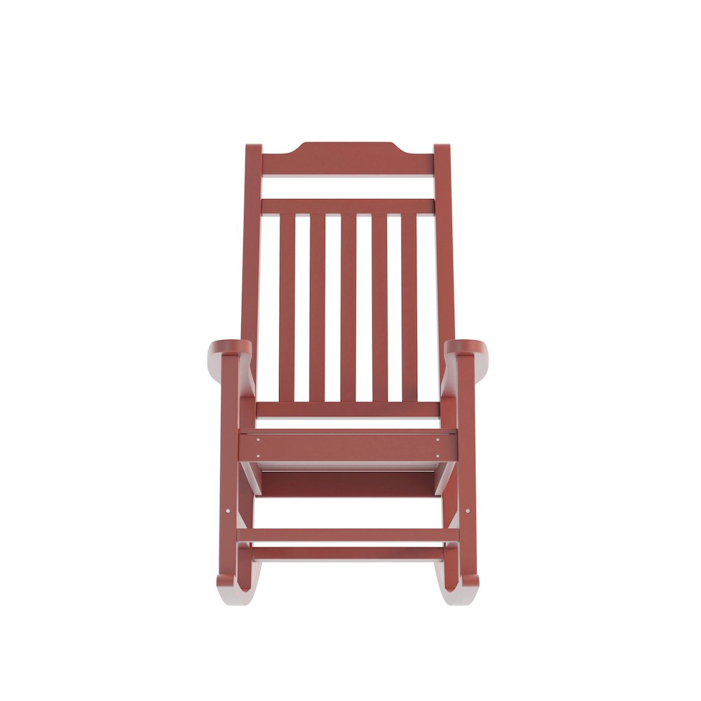 Set of 2 Red Faux Wood Rocking Chairs for Indoor or Outdoor Use