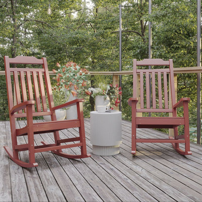 Set of 2 Red Faux Wood Rocking Chairs for Indoor or Outdoor Use